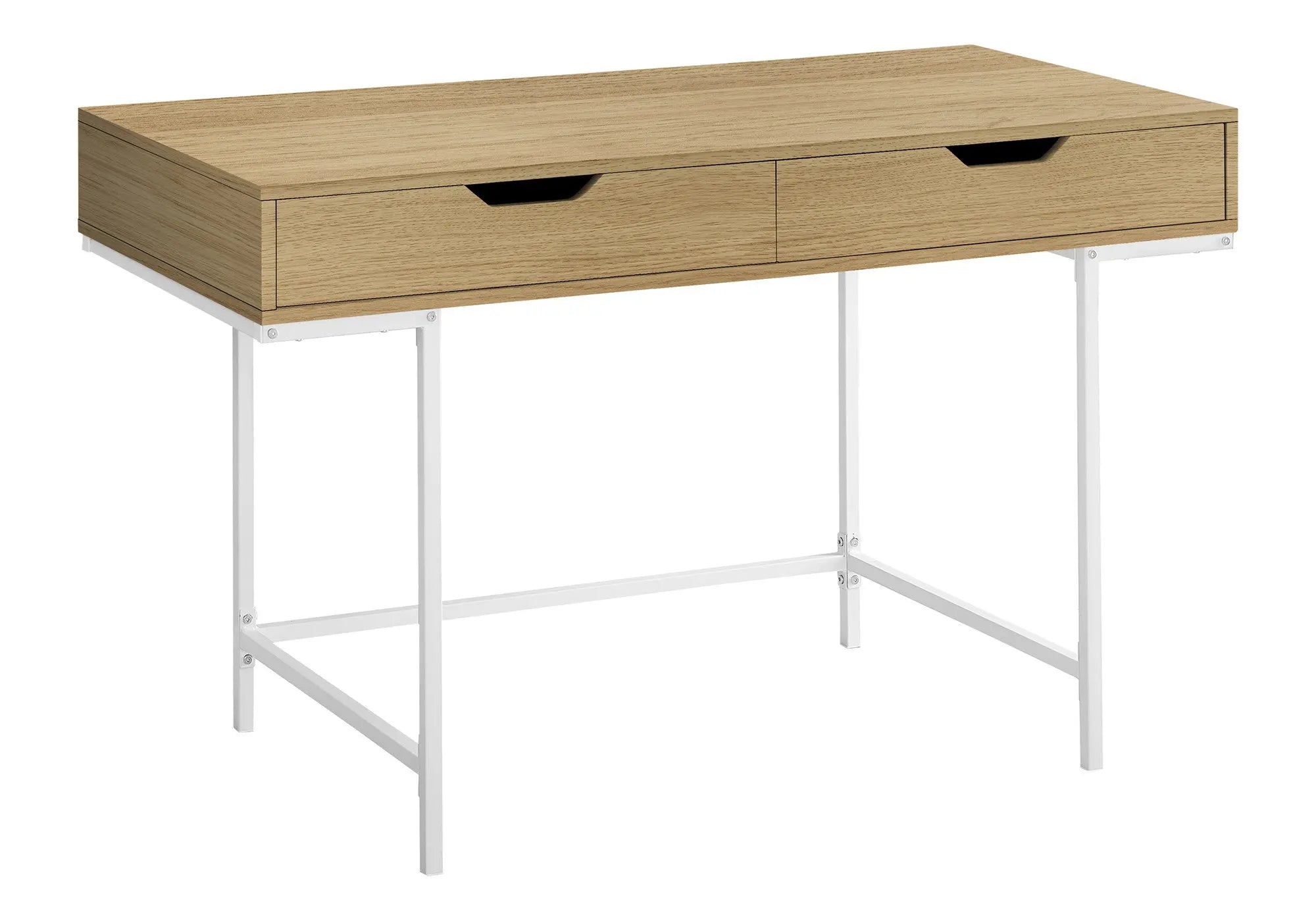 47" Natural and White Wood and Metal H-Shape Computer Desk With Two Drawers Homeroots Office