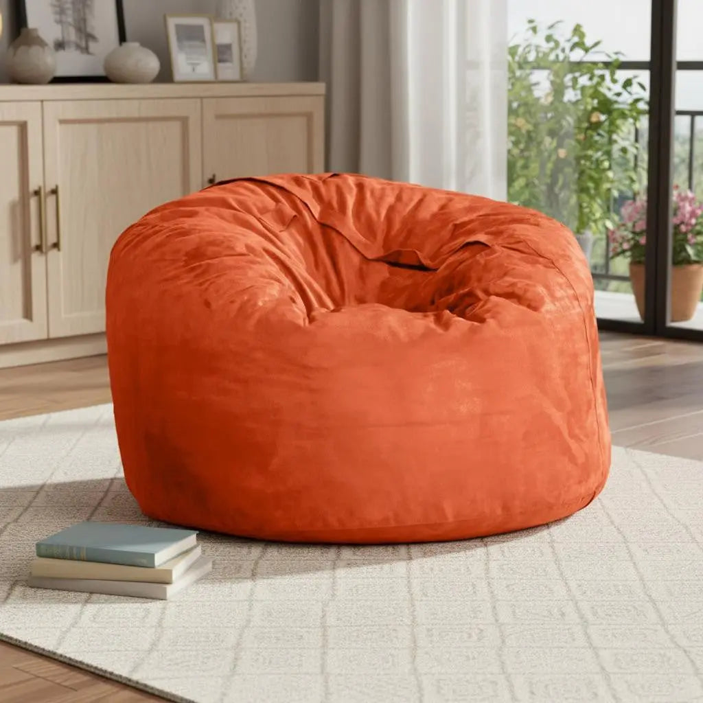 47" Orange Microsuede Classic Bean Bag Homeroots Living Room
