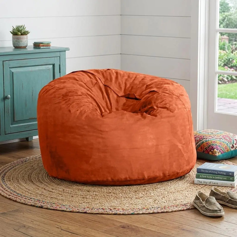 47" Orange Microsuede Classic Bean Bag Homeroots Living Room