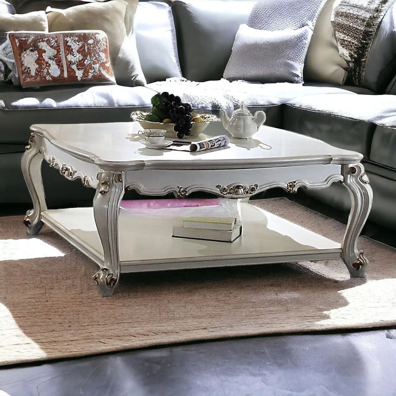 47" Pearl Wood Coffee Table With Shelf - GreatEagleInc