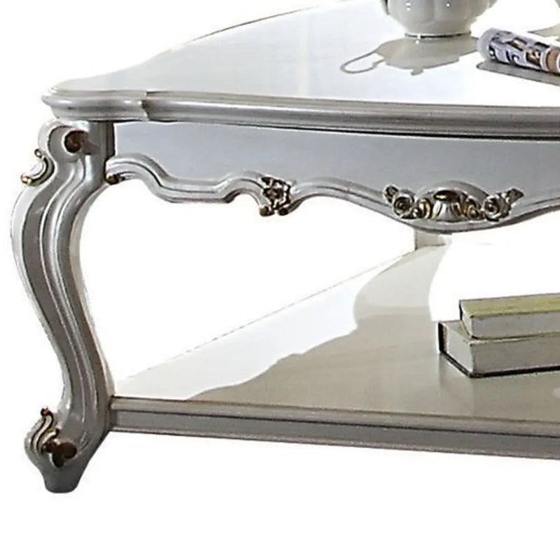47" Pearl Wood Coffee Table With Shelf - GreatEagleInc