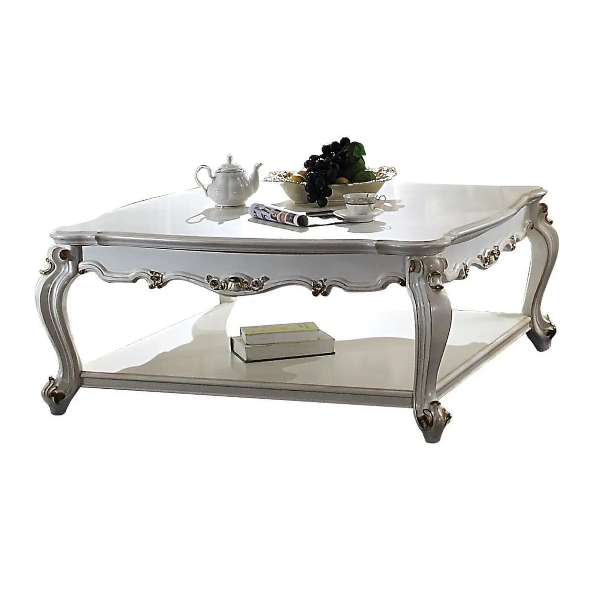 47" Pearl Wood Coffee Table With Shelf - GreatEagleInc