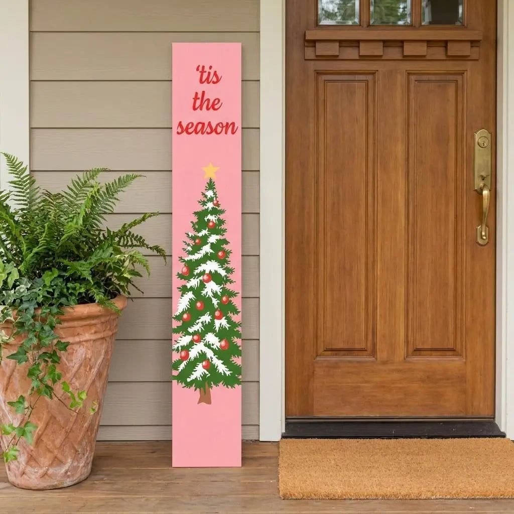47" Pink And Green Solid Wood Christmas Christmas Tree Porch Sign Homeroots Outdoor