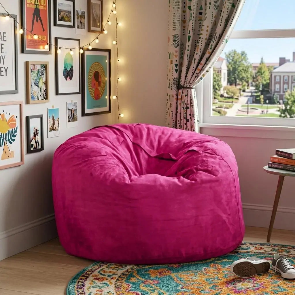 47" Pink Microsuede Classic Bean Bag Homeroots Living Room