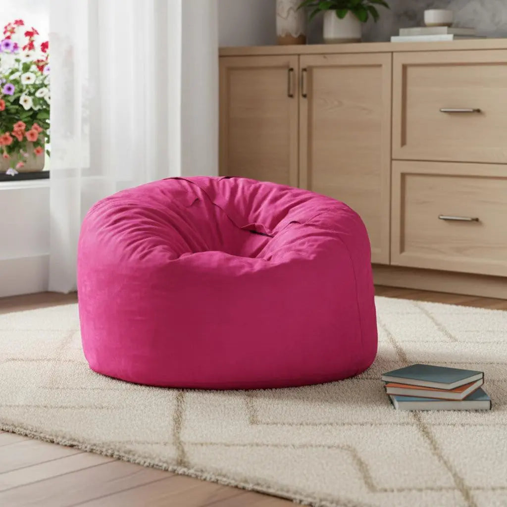 47" Pink Microsuede Classic Bean Bag Homeroots Living Room