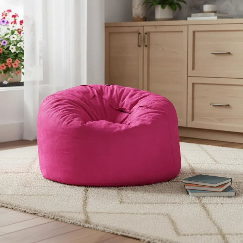 47" Pink Microsuede Classic Bean Bag Homeroots Living Room