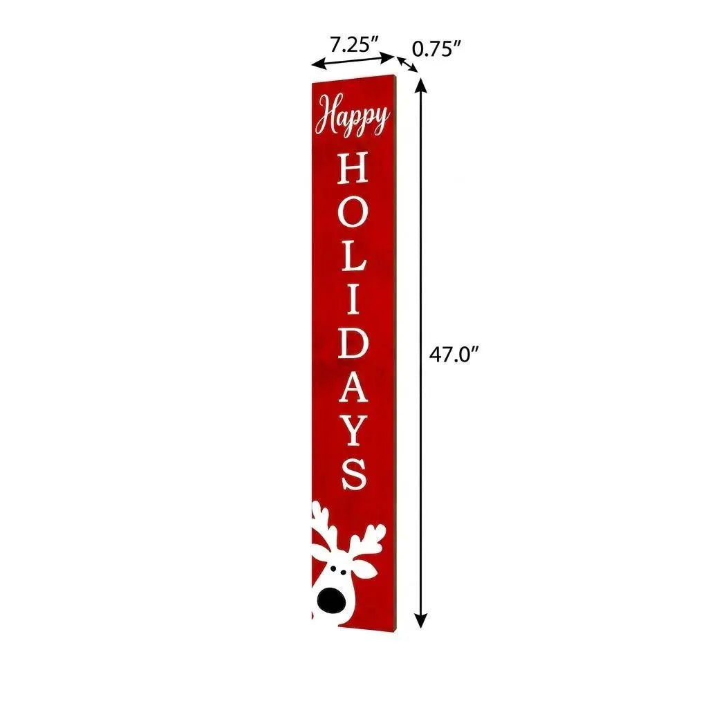 47" Red And White Solid Wood Happy Holidays Christmas Reindeer Porch Sign Homeroots Outdoor