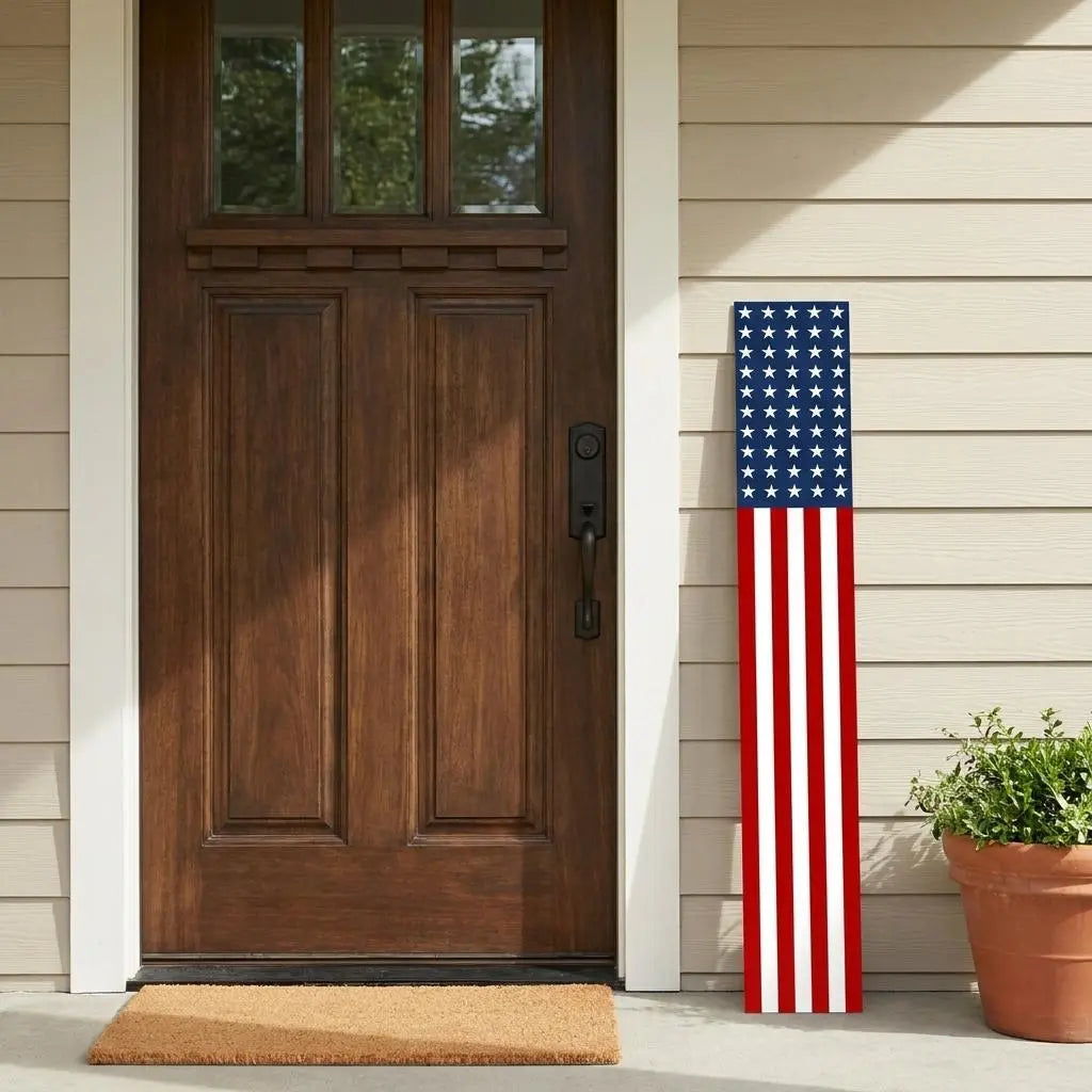 47" Red White And Blue Stars And Stripes Solid Wood Porch Sign Homeroots Outdoor
