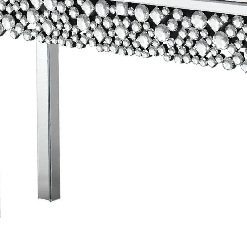 47" Silver Mirrored Glass Faux Crystal Bling Console Table Homeroots Living Room