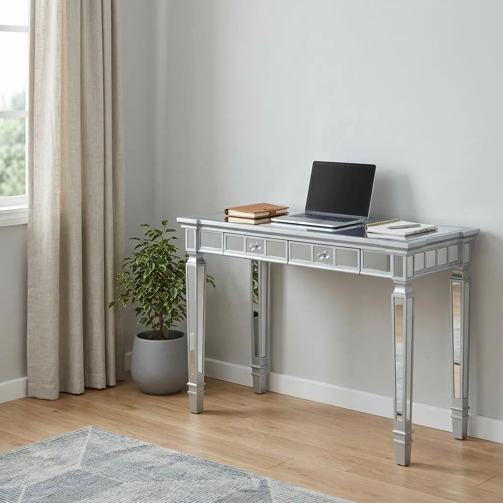 47" Silver Wood Mirrored With Two Drawers Homeroots Office
