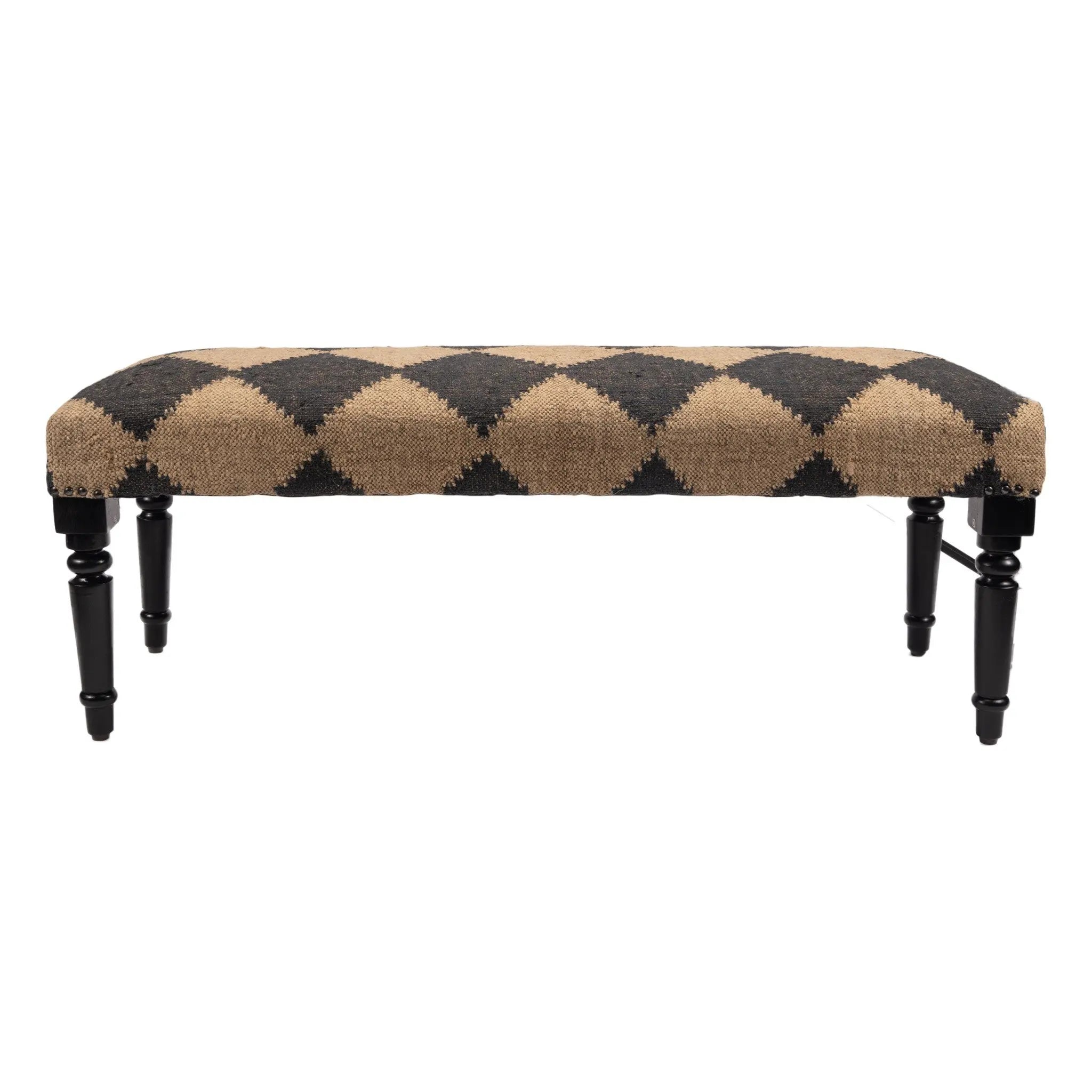 47" Tan And Black Black Leg Checkered Upholstered Bench Homeroots Living Room