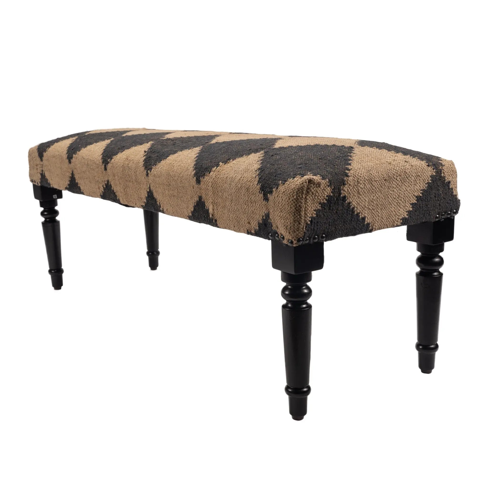 47" Tan And Black Black Leg Checkered Upholstered Bench Homeroots Living Room