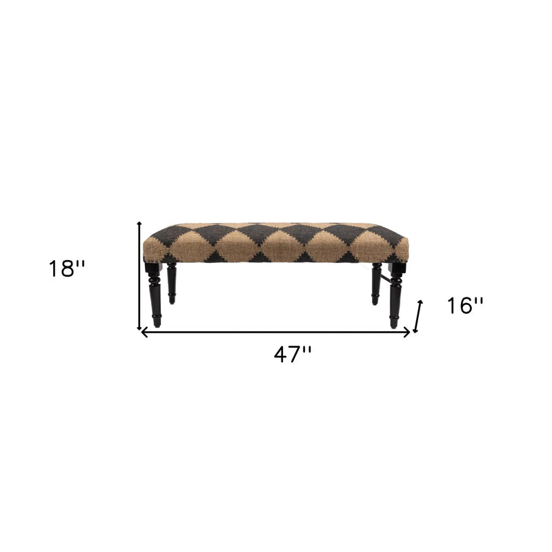 47" Tan And Black Black Leg Checkered Upholstered Bench Homeroots Living Room