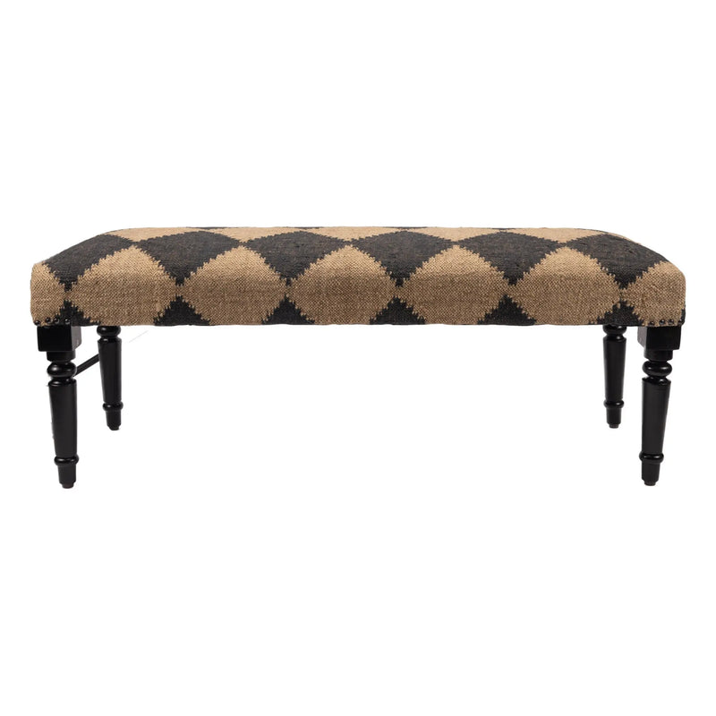 47" Tan And Black Black Leg Checkered Upholstered Bench Homeroots Living Room