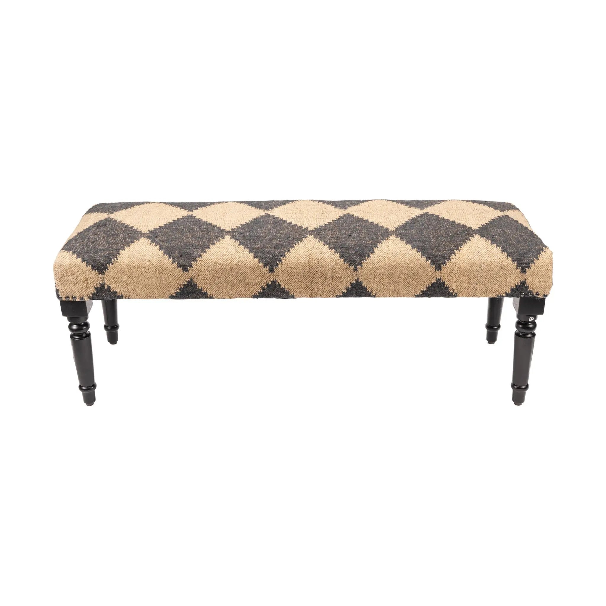 47" Tan And Black Black Leg Checkered Upholstered Bench Homeroots Living Room