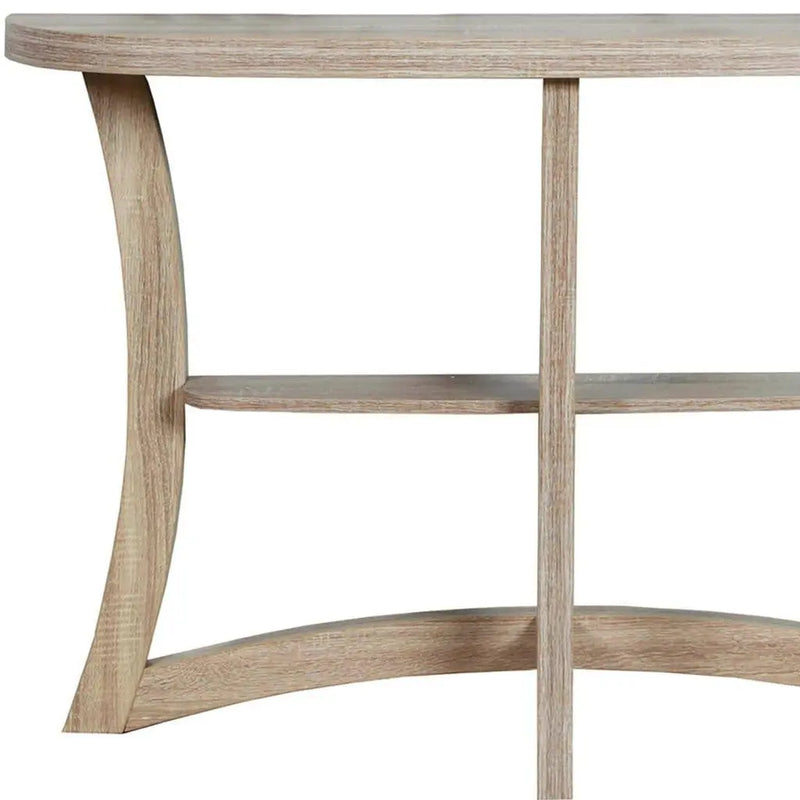 47" Taupe Half Moon Three Leg Console Table With Shelves Homeroots Living Room