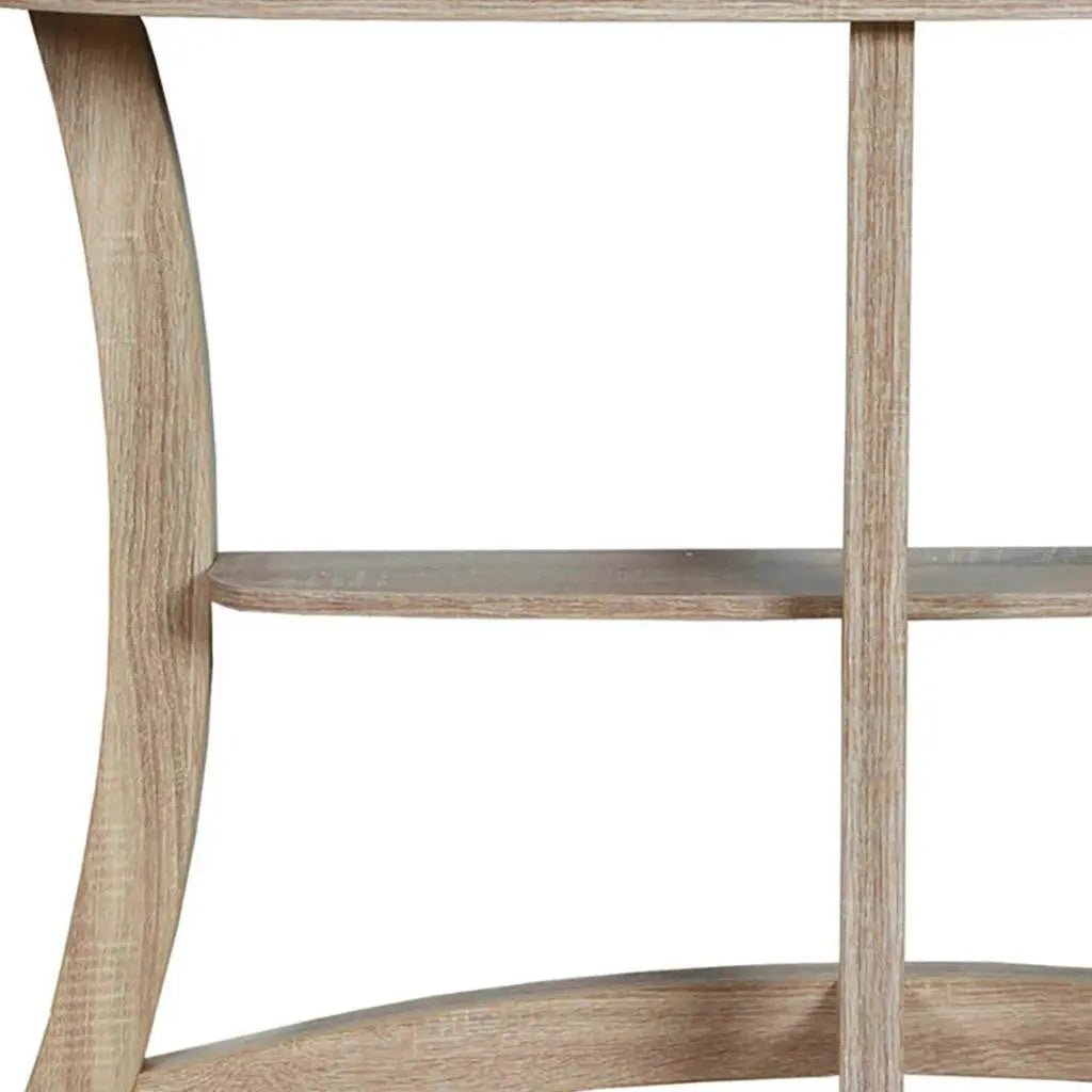 47" Taupe Half Moon Three Leg Console Table With Shelves Homeroots Living Room