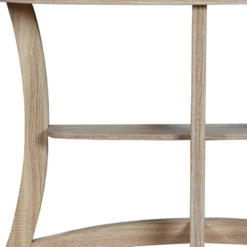 47" Taupe Half Moon Three Leg Console Table With Shelves Homeroots Living Room