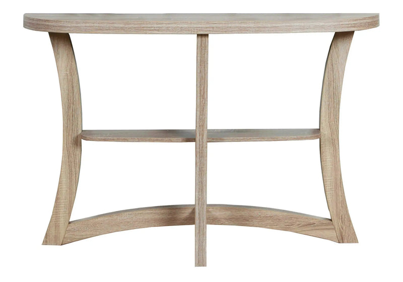 47" Taupe Half Moon Three Leg Console Table With Shelves Homeroots Living Room