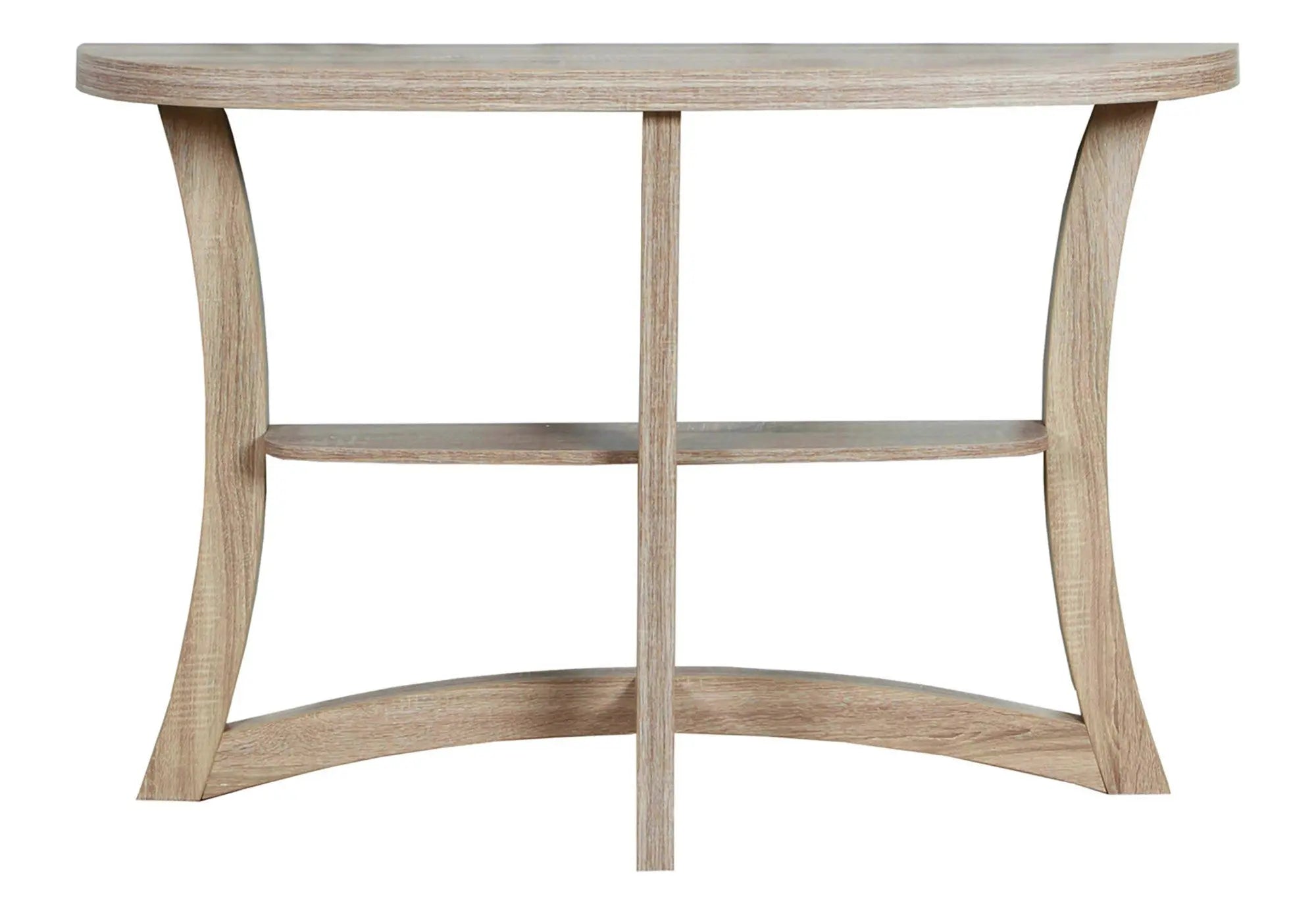 47" Taupe Half Moon Three Leg Console Table With Shelves Homeroots Living Room