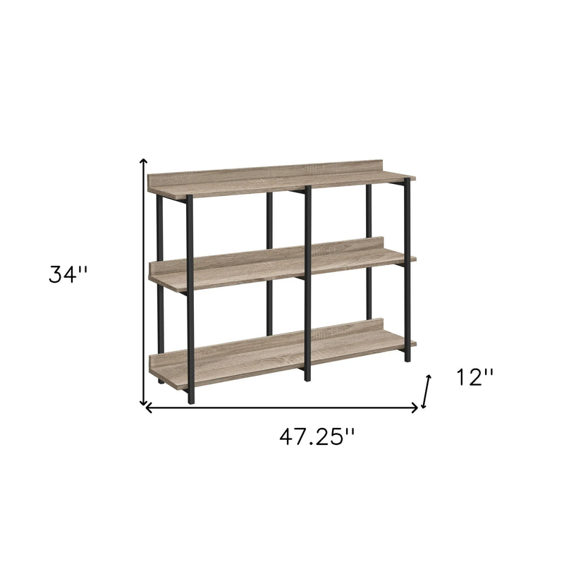 47" Taupe and Black Wood and Metal Frame Console Table With Three Shelves Homeroots Living Room