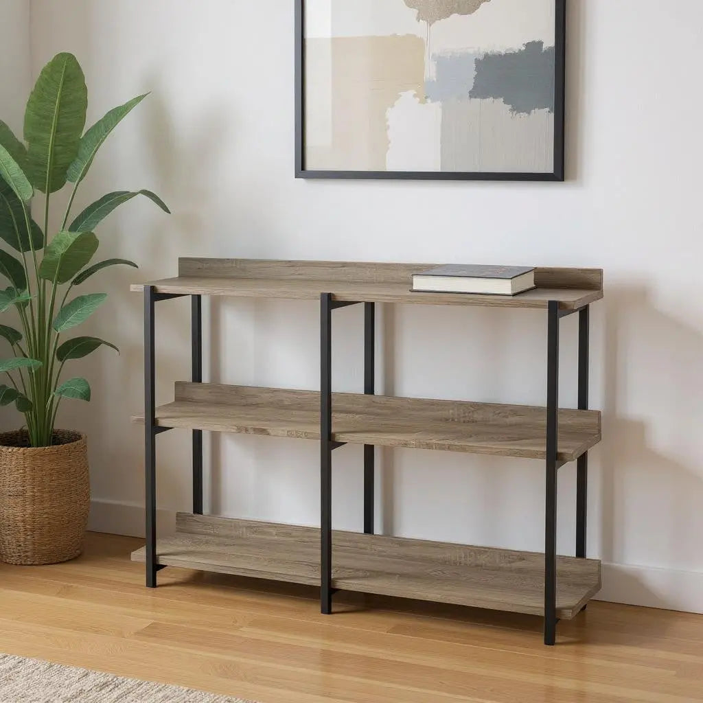 47" Taupe and Black Wood and Metal Frame Console Table With Three Shelves Homeroots Living Room