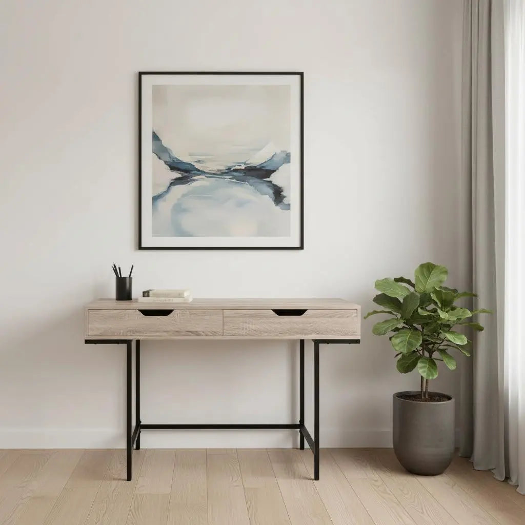 47" Taupe and Black Wood and Metal H-Shape Computer Desk With Two Drawers Homeroots Office