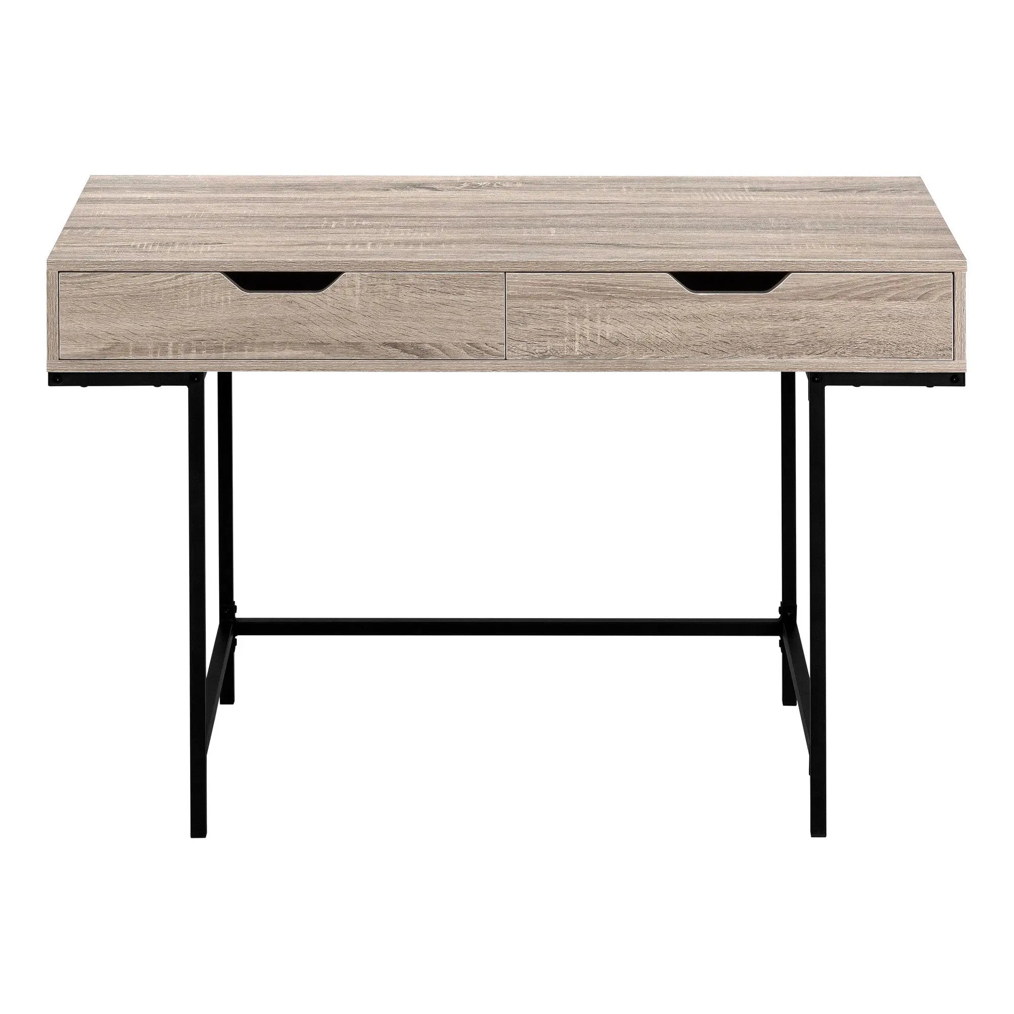 47" Taupe and Black Wood and Metal H-Shape Computer Desk With Two Drawers Homeroots Office