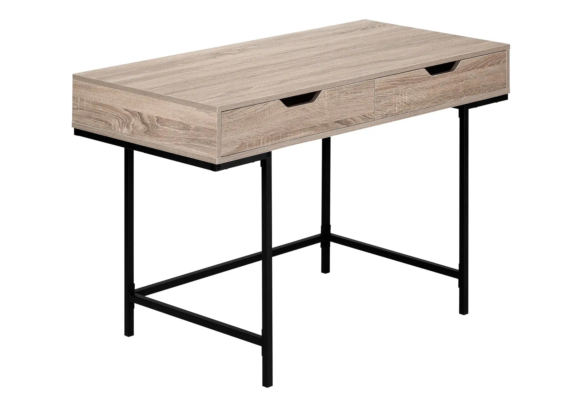 47" Taupe and Black Wood and Metal H-Shape Computer Desk With Two Drawers Homeroots Office