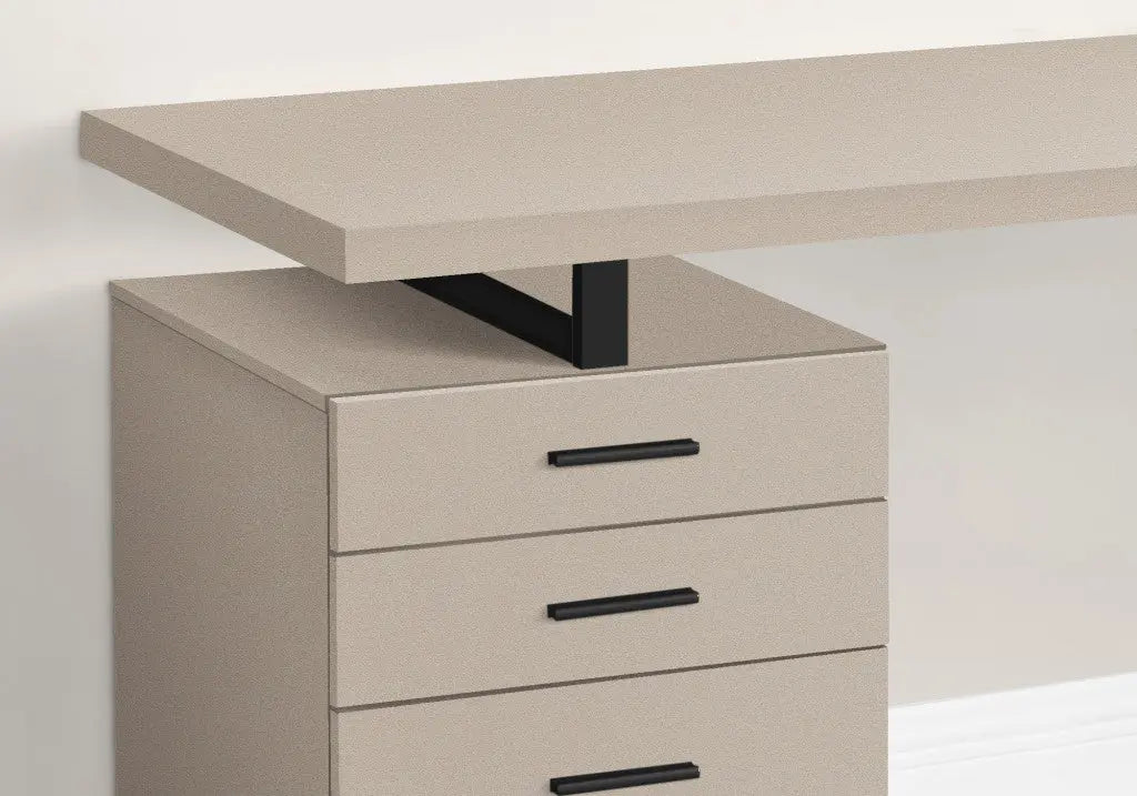 47" Taupe and Black Wood and Metal Sled Computer Desk With Three Drawers Homeroots Office