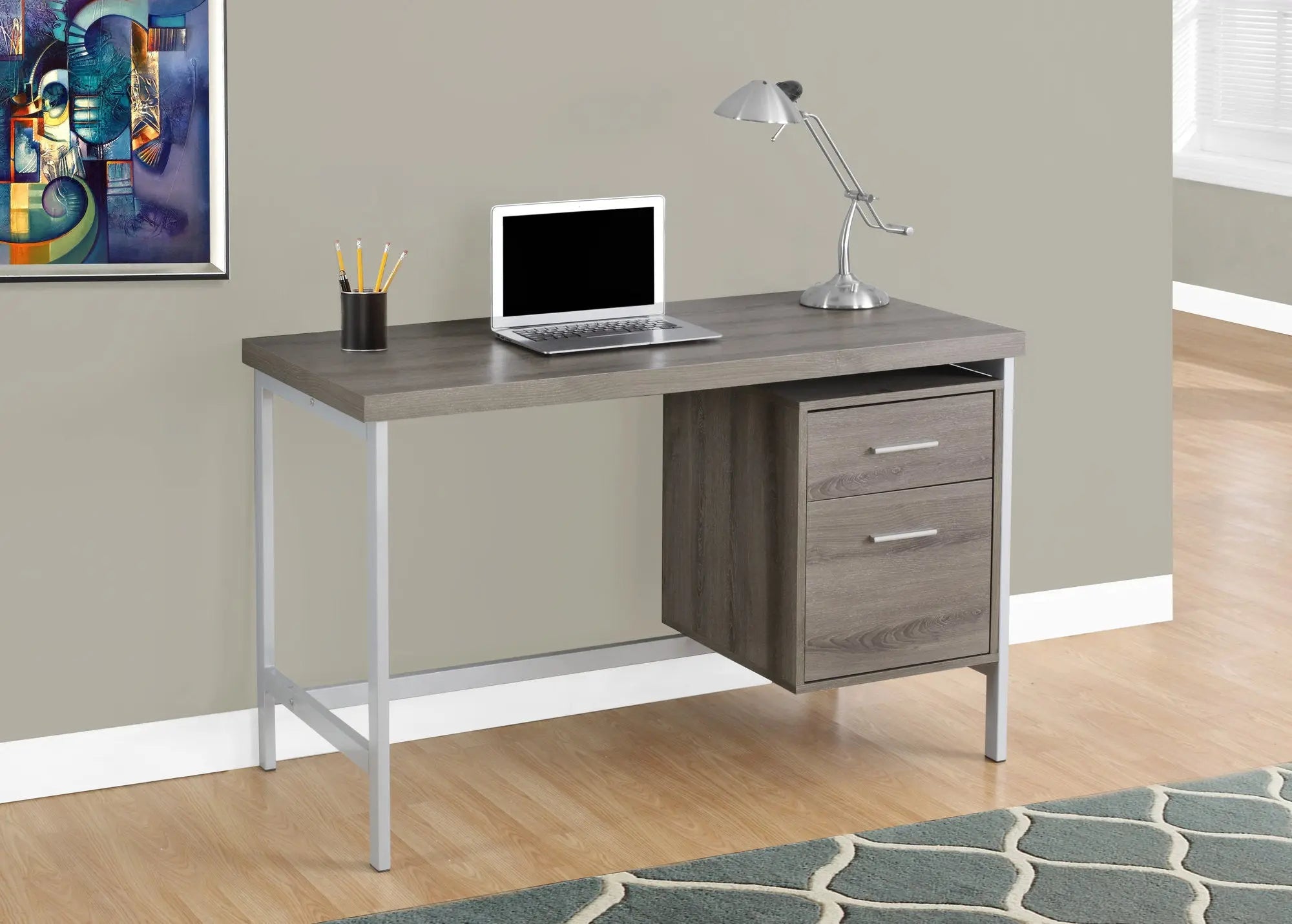 24" Taupe and Silver Computer Desk With Two Drawers - GreatEagleInc