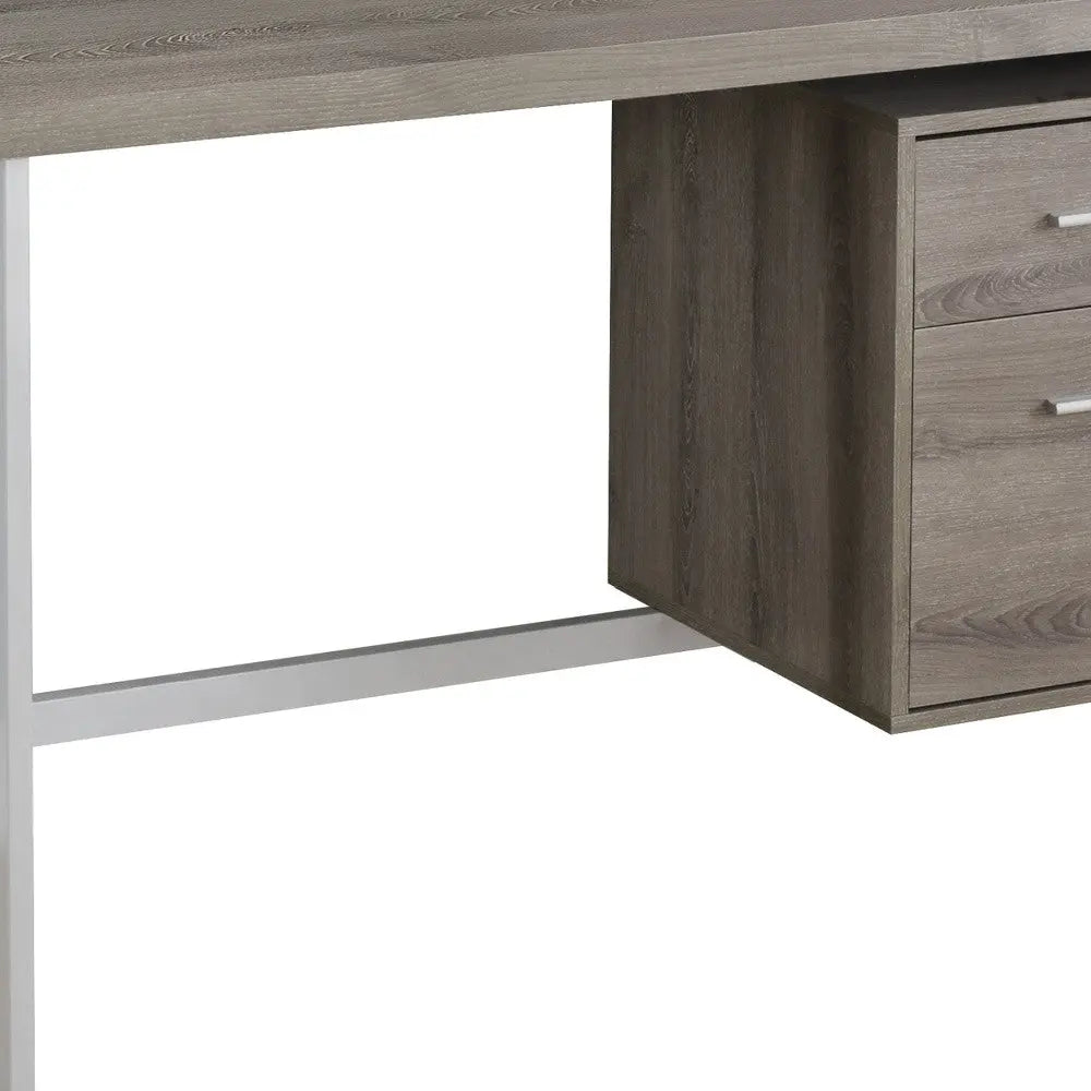 24" Taupe and Silver Computer Desk With Two Drawers - GreatEagleInc