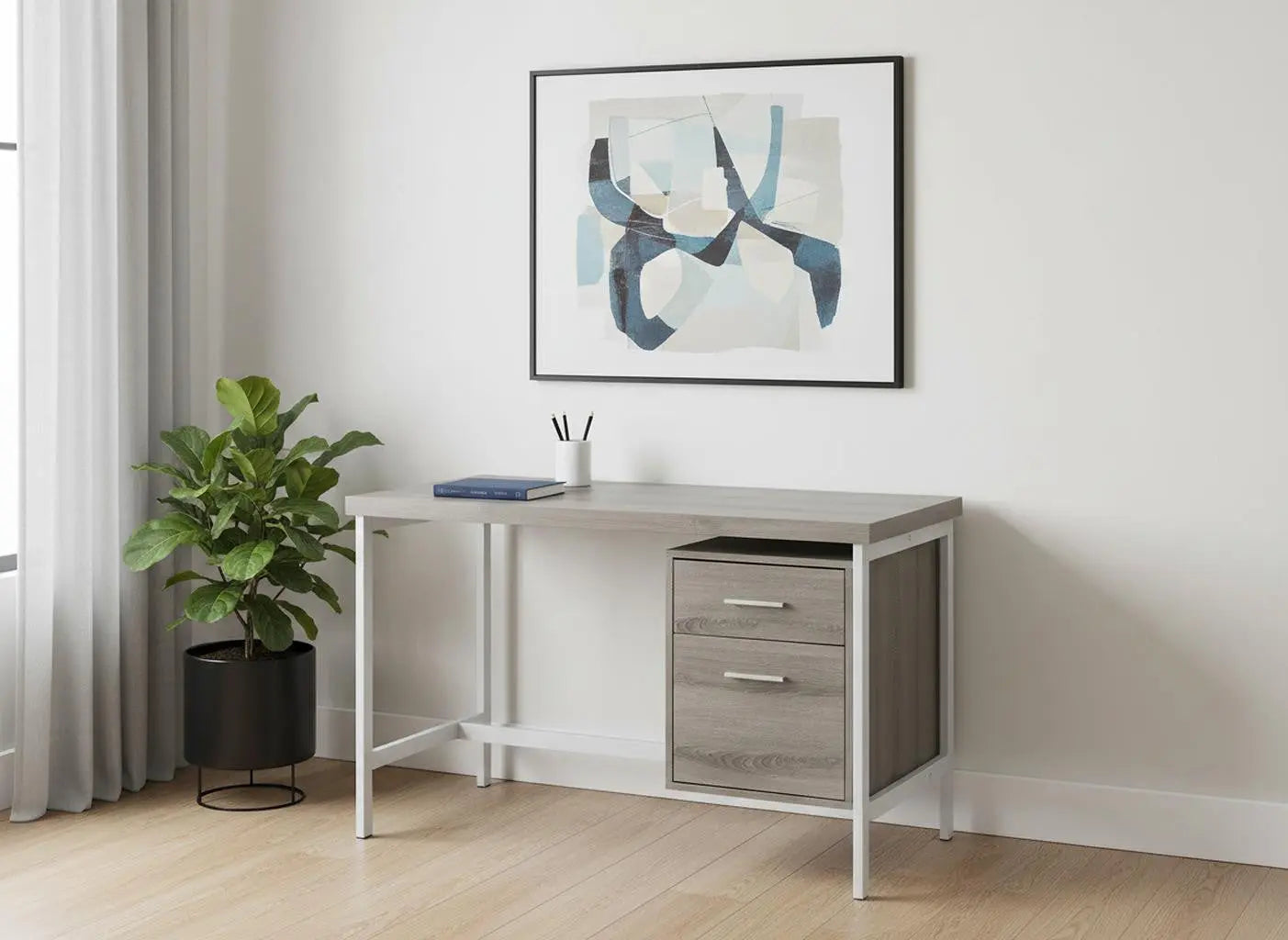 24" Taupe and Silver Computer Desk With Two Drawers - GreatEagleInc