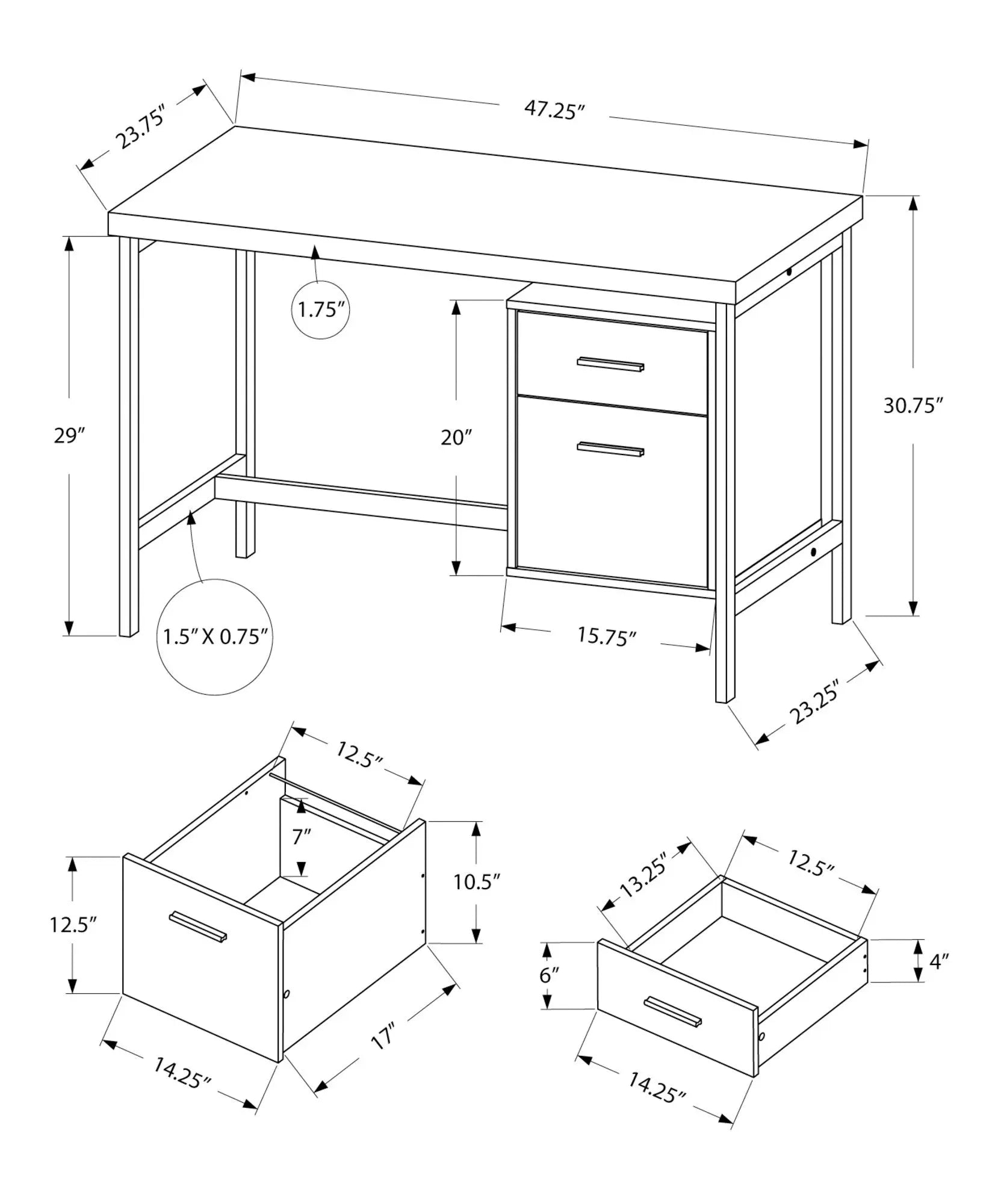 24" Taupe and Silver Computer Desk With Two Drawers - GreatEagleInc