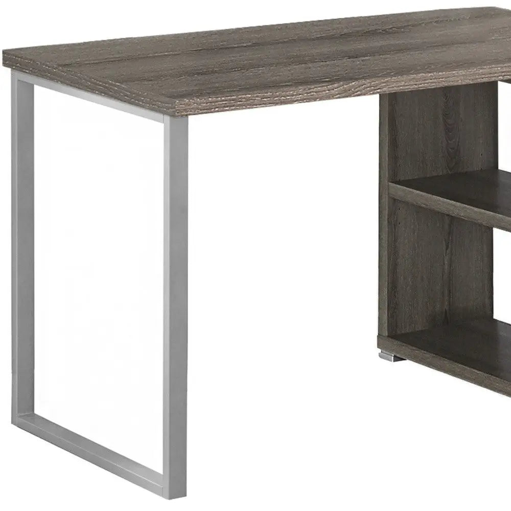 47" Taupe and Silver L Shape Computer Desk With Three Drawers - GreatEagleInc