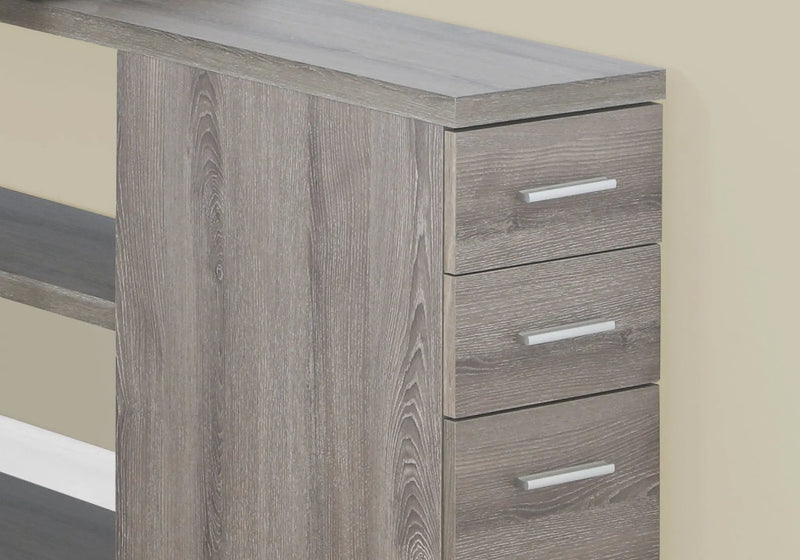 47" Taupe and Silver L Shape Computer Desk With Three Drawers - GreatEagleInc