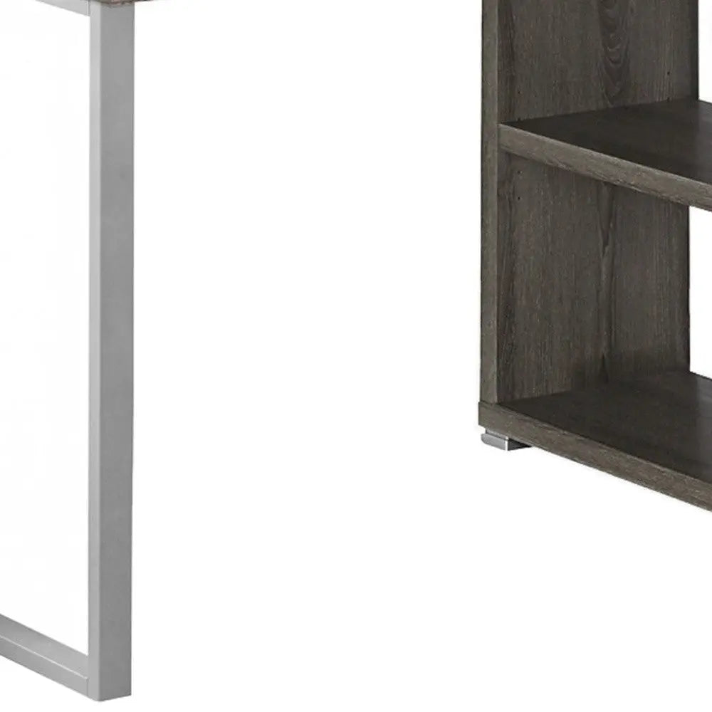 47" Taupe and Silver L Shape Computer Desk With Three Drawers - GreatEagleInc