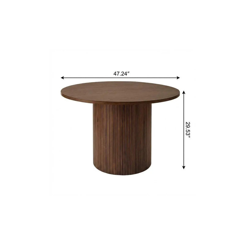 47" Walnut Solid Wood Pedestal Base Round Top Dining Table Homeroots Kitchen & Dining