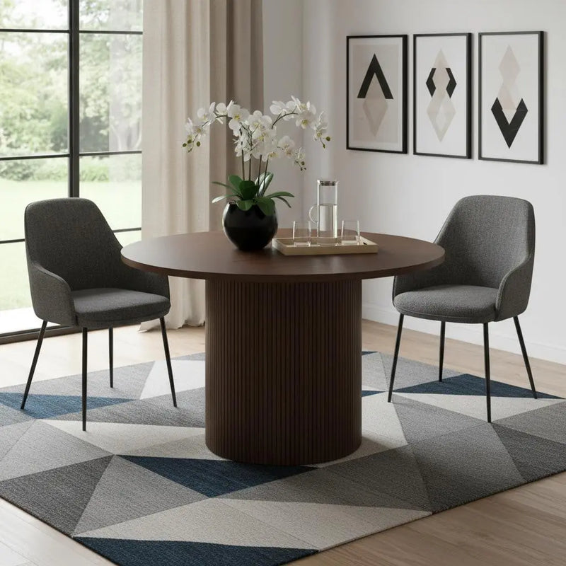 47" Walnut Solid Wood Pedestal Base Round Top Dining Table Homeroots Kitchen & Dining