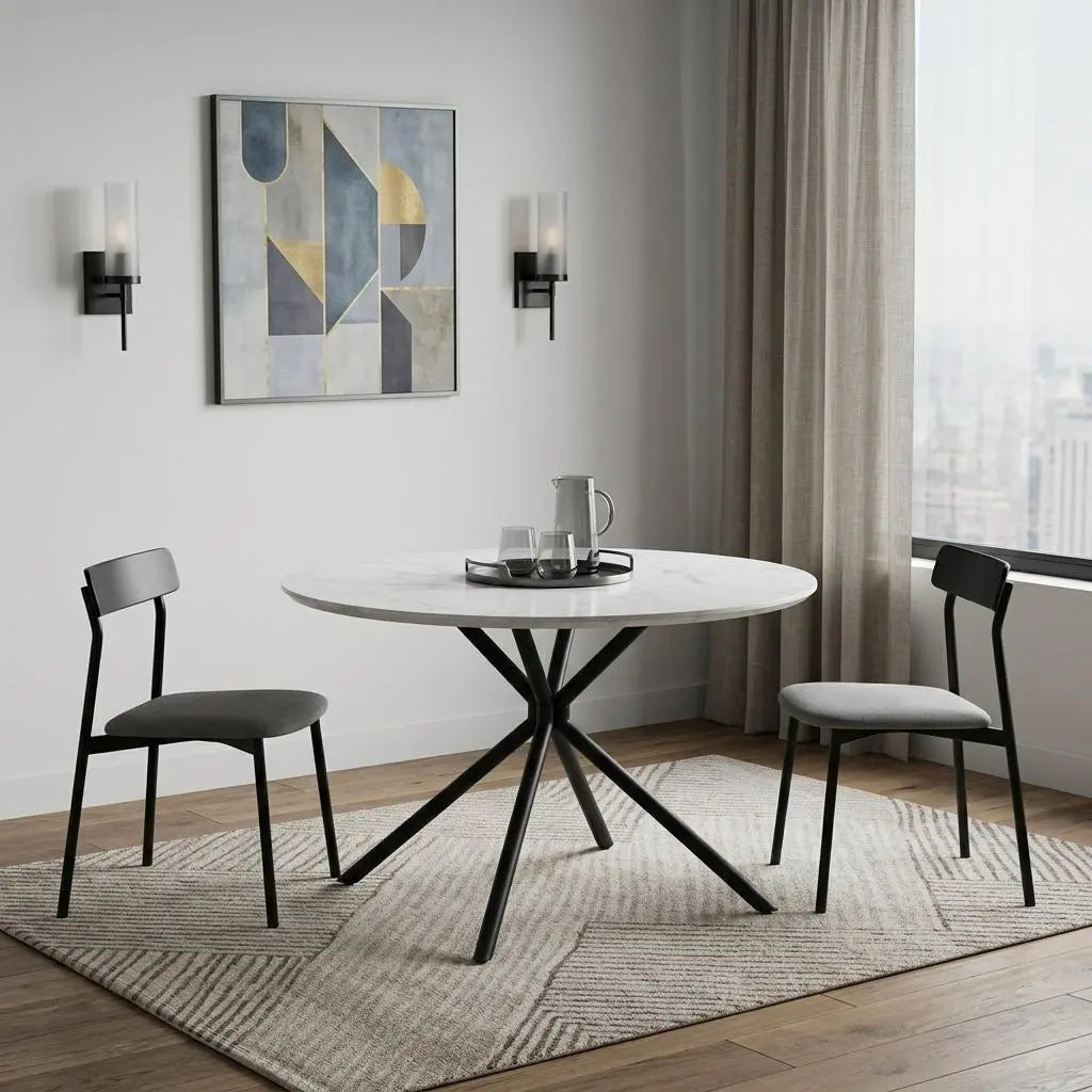47" White And Black Rounded Steel Dining Table Homeroots Kitchen & Dining