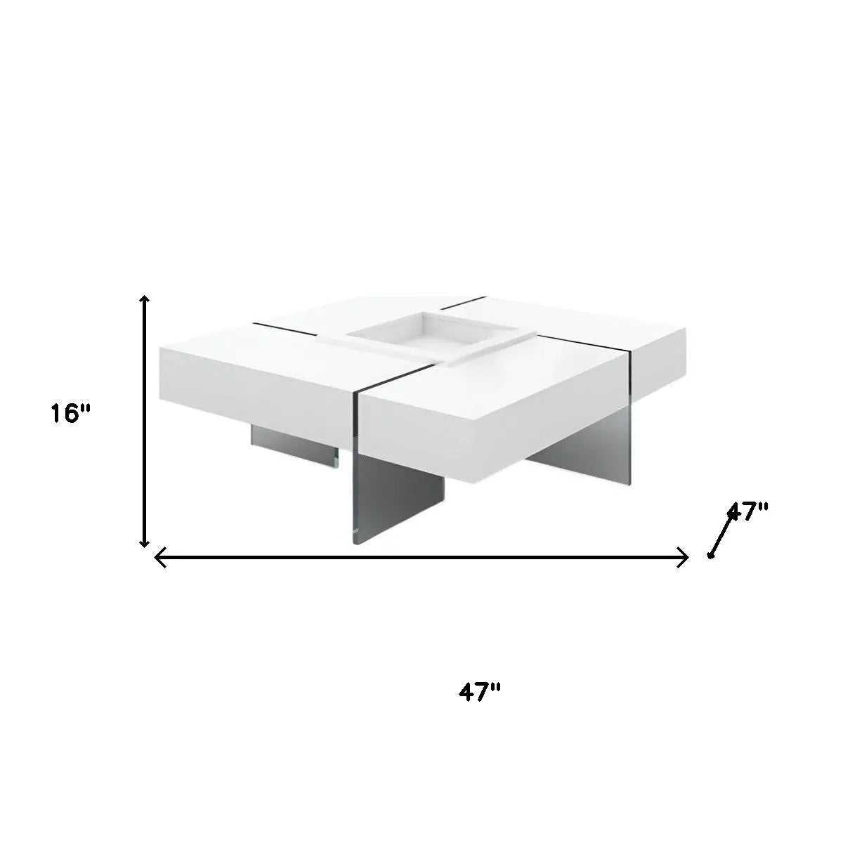 47" White And Clear Wood And Glass Square Sled Coffee Table Homeroots Living Room