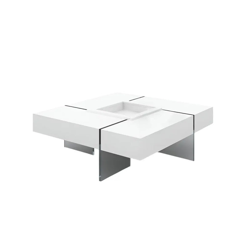47" White And Clear Wood And Glass Square Sled Coffee Table Homeroots Living Room