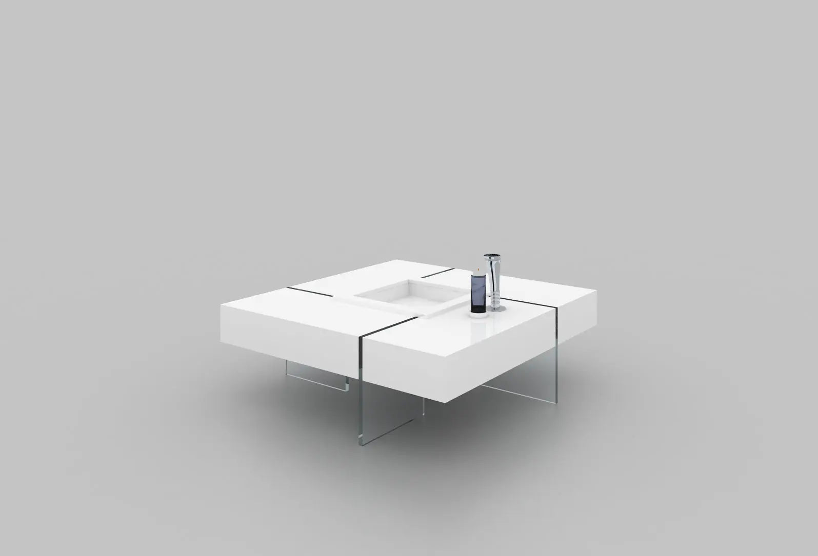 47" White And Clear Wood And Glass Square Sled Coffee Table Homeroots Living Room