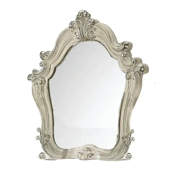 47" White And Silver Abstract Wood Framed Antiqued Glass Mounted Dresser Mirror Homeroots Bed & Bath
