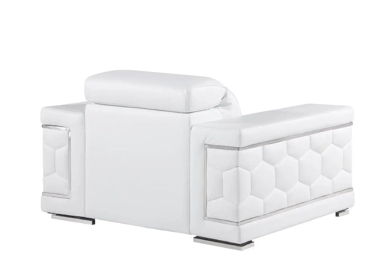 47" White And Silver Genuine Leather Club Chair - GreatEagleInc