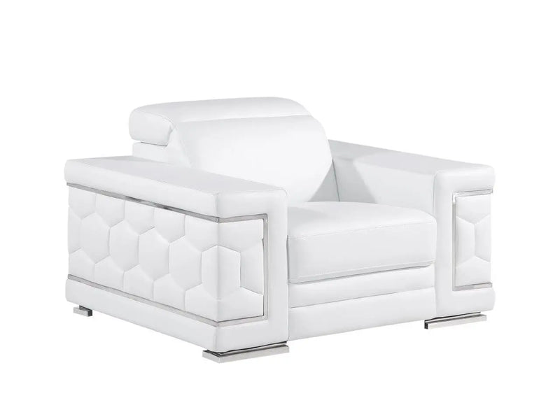 47" White And Silver Genuine Leather Club Chair - GreatEagleInc
