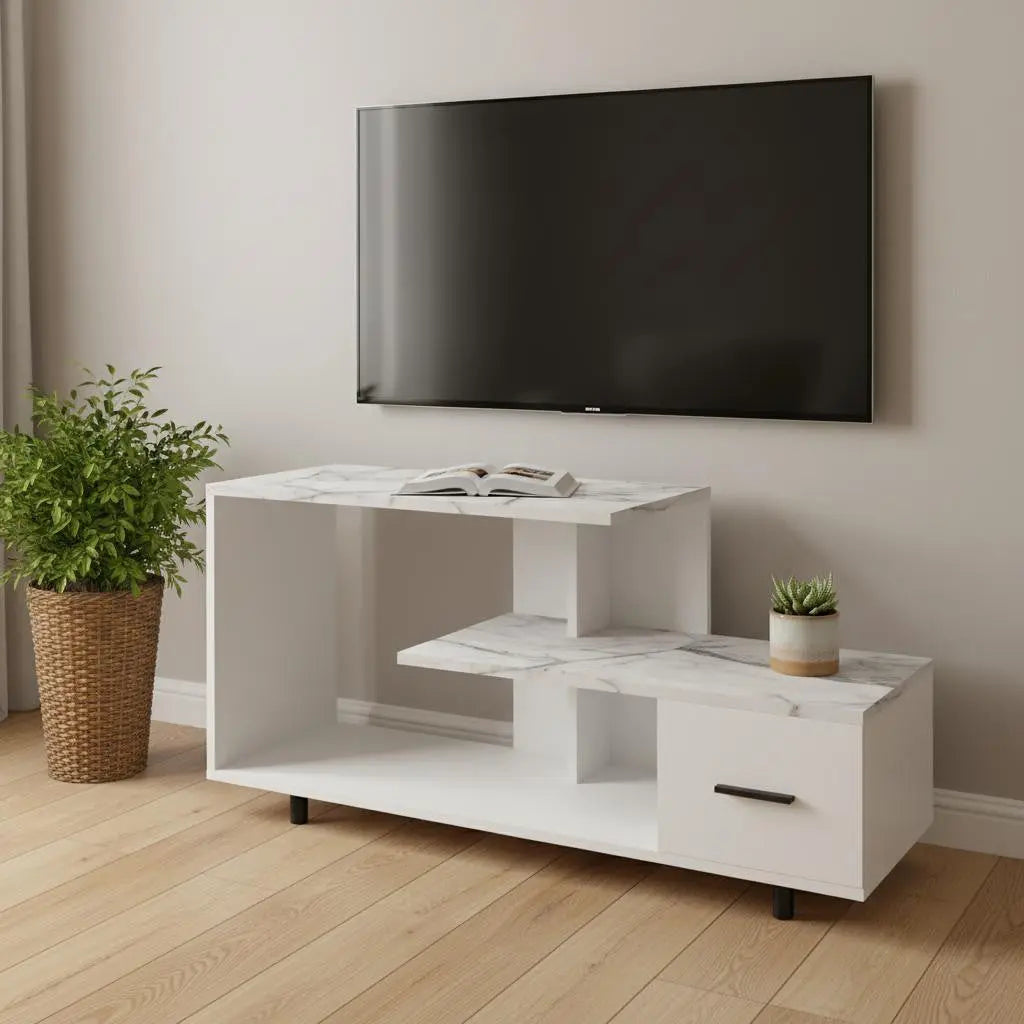47" White Cabinet Enclosed Storage TV Stand Homeroots Living Room