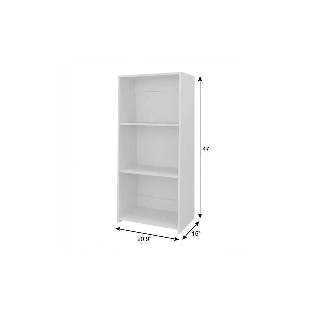 47" White Wood Three Tier Bookcase Homeroots Office