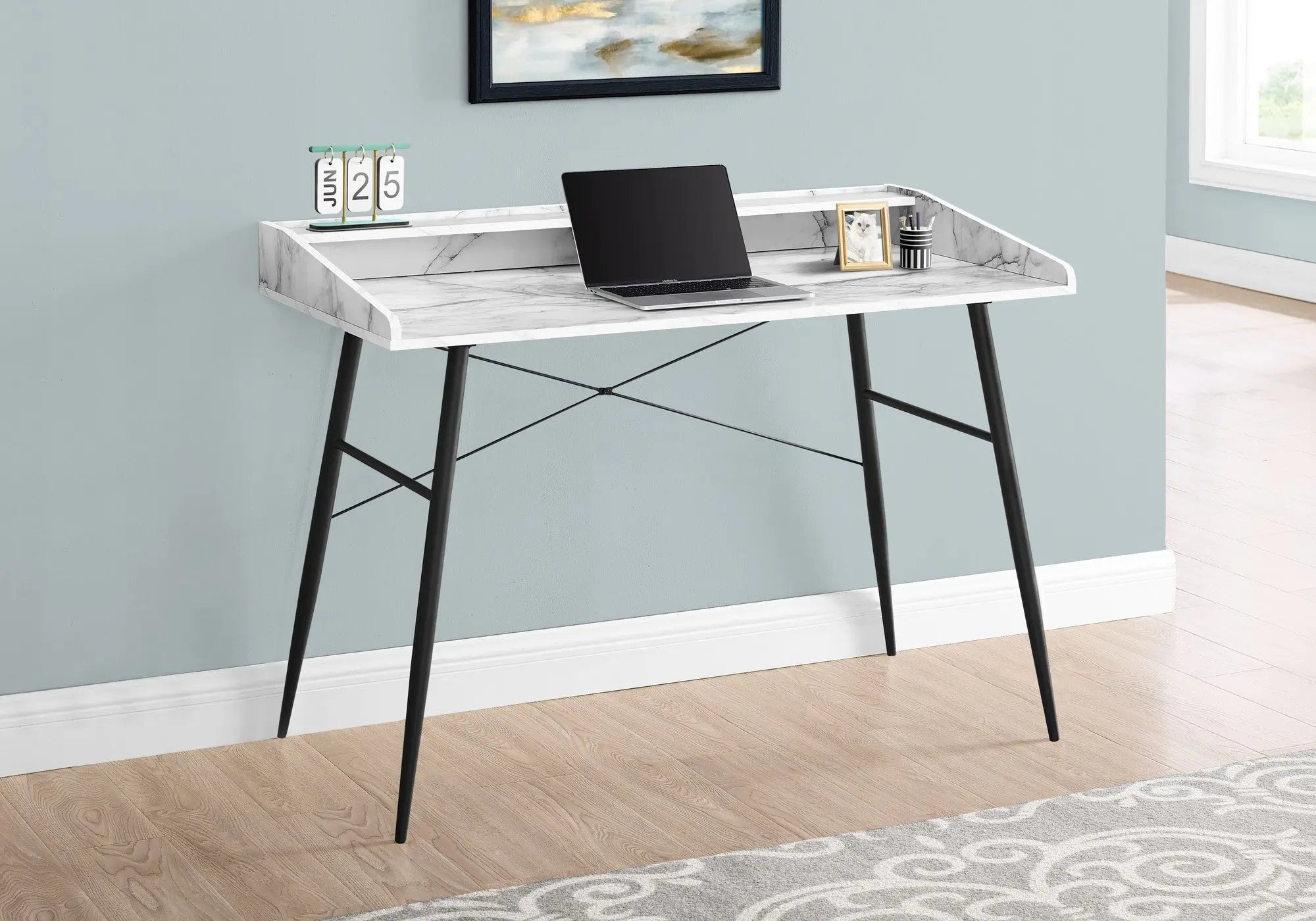 47" White and Black Wood and Iron Parsons Writing Desk Homeroots Office
