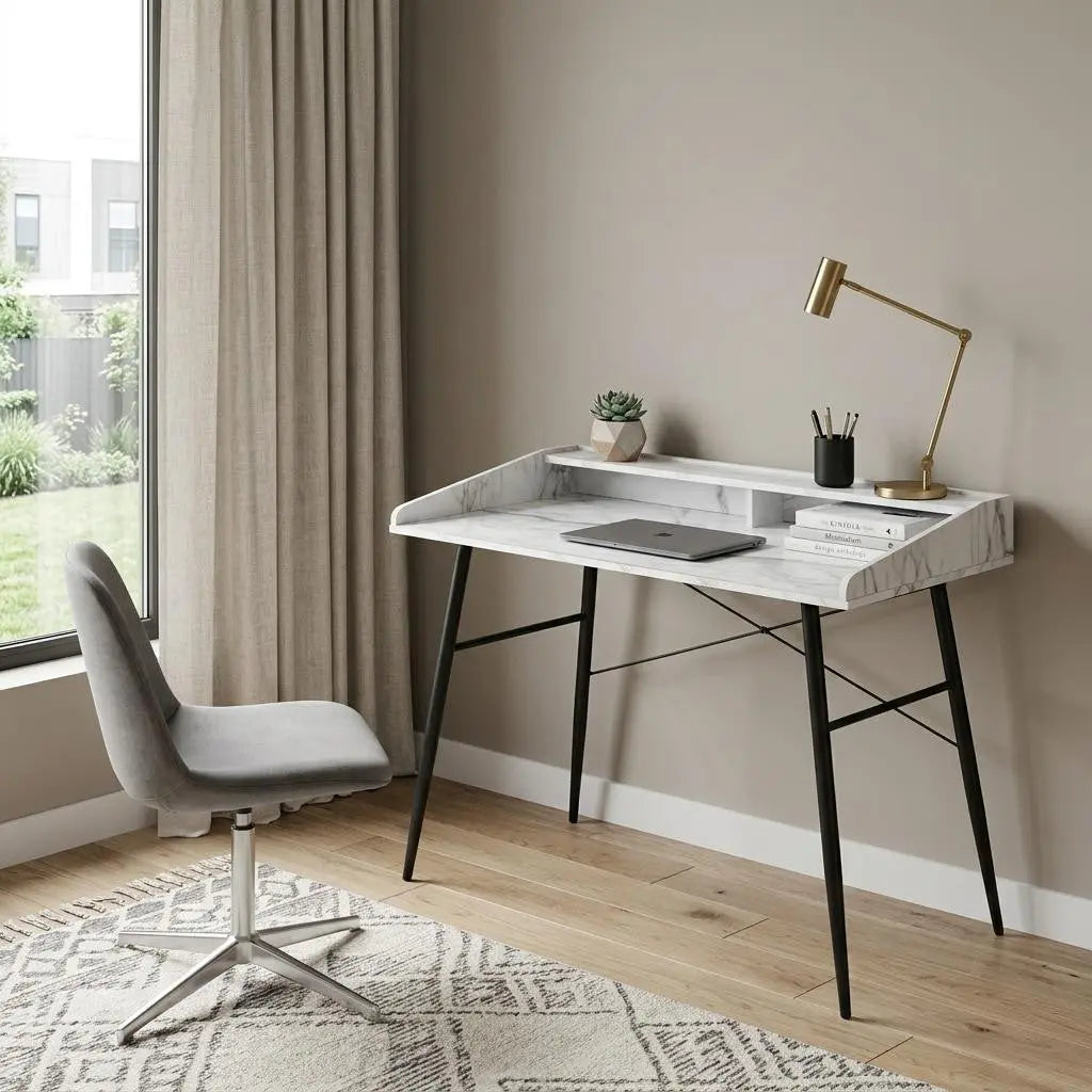 47" White and Black Wood and Iron Parsons Writing Desk Homeroots Office